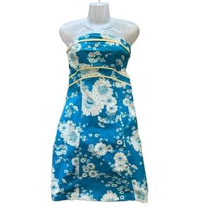 Narcissist Strapless Floral Dress Size 4 in Aqua Blue and White GUC
